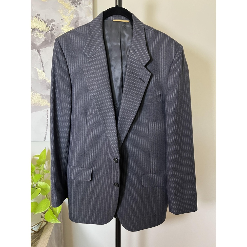 Vintage Burberrys Suit Jacket Mens 40 Gray Pinstripe Wool Blazer Made USA